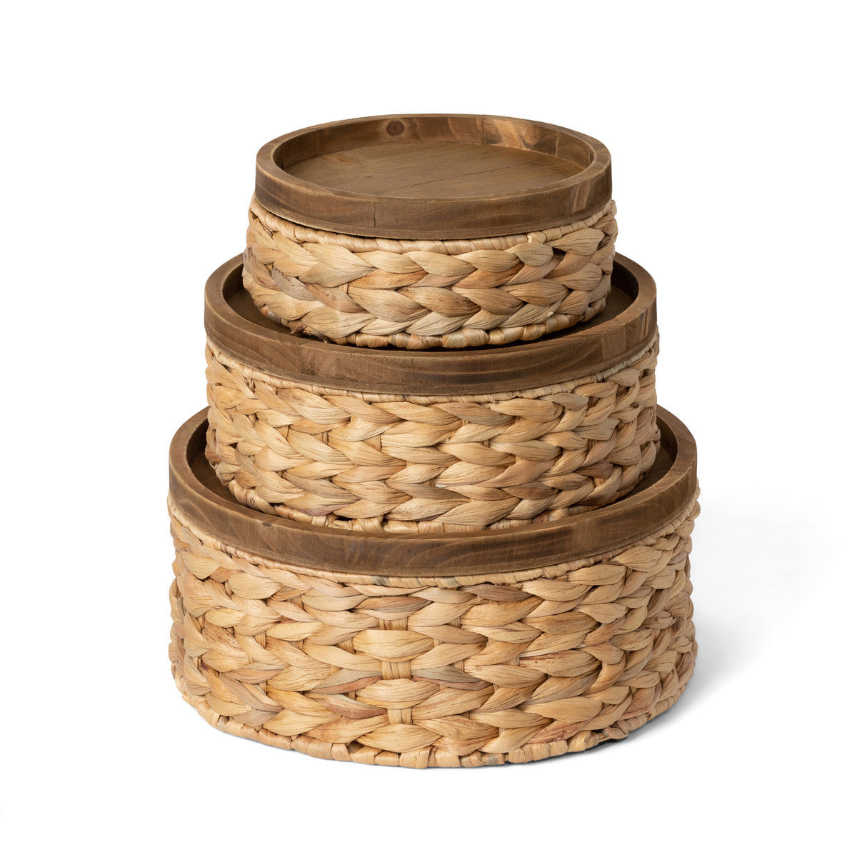 Parkhill Collection Woven Water Hyacinth Round Storage Basket, Set of 3