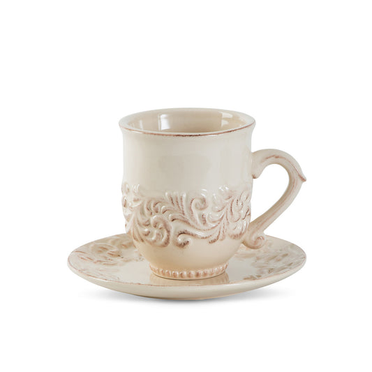 Parkhill Collection Acanthus Stoneware Cup and Saucer, Set of 4