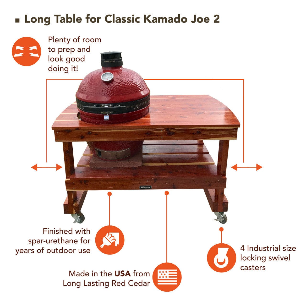 JJGeorge Long Table for Classic Kamado Joe II(18"- post 2017 Model with New Hinge) - Kitchen King Direct