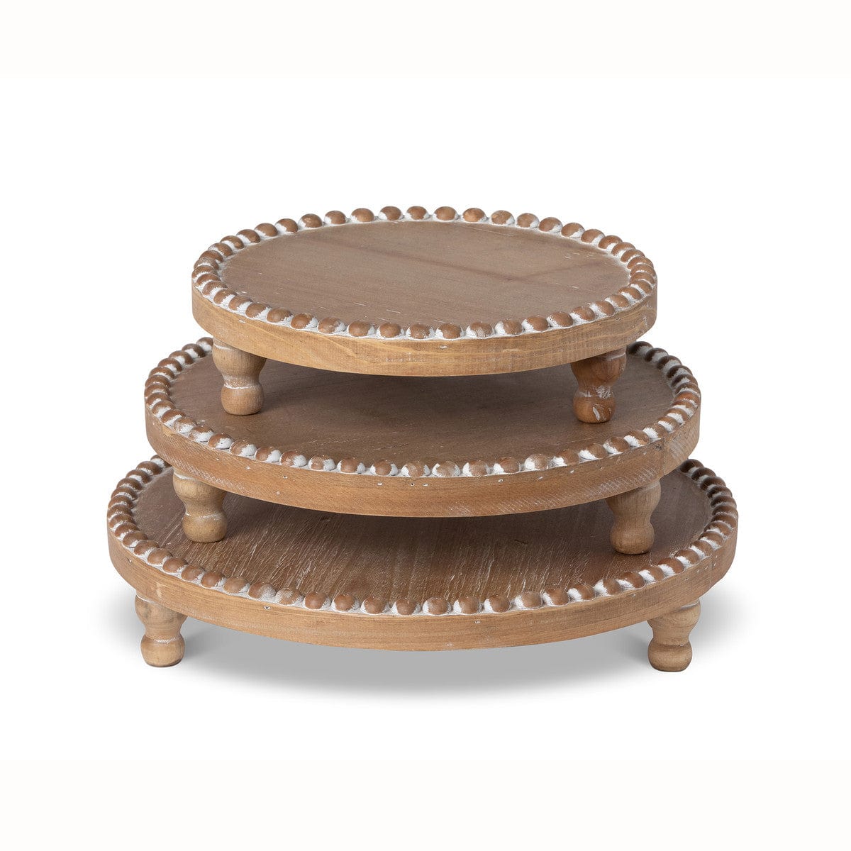 Parkhill Collection Wood Beaded Round Serving Trays, Set of 3 - Kitchen King Direct