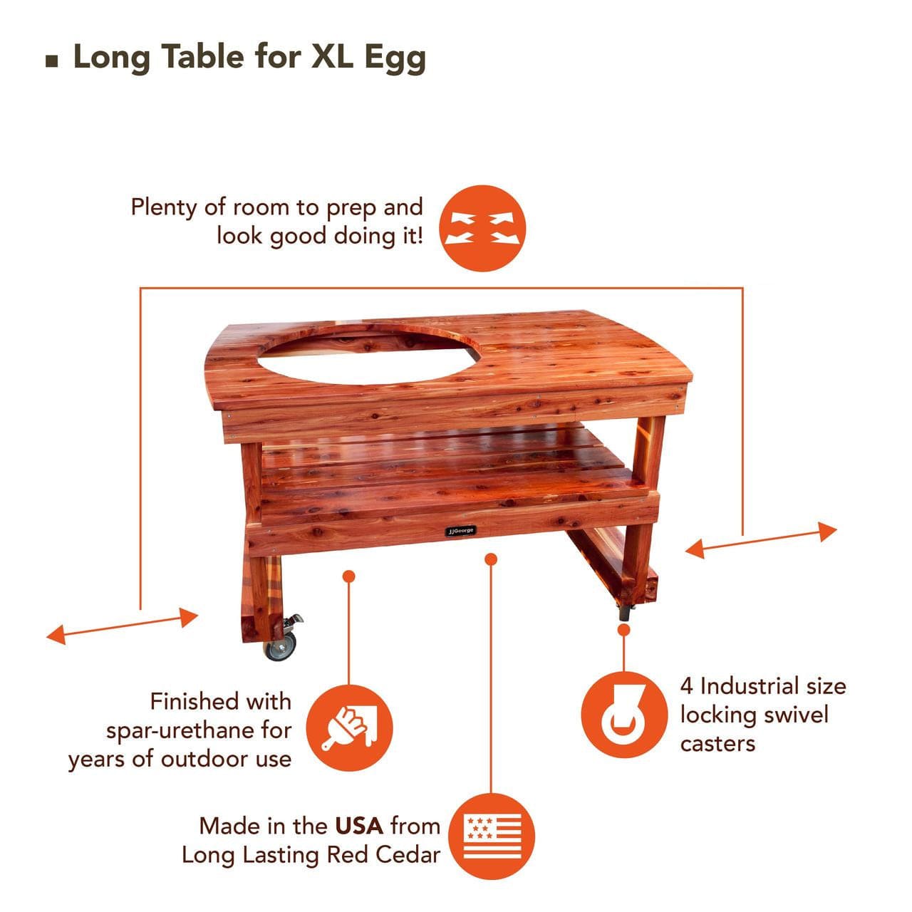 JJGeorge Long Table for XL Big Green Egg - Kitchen King Direct